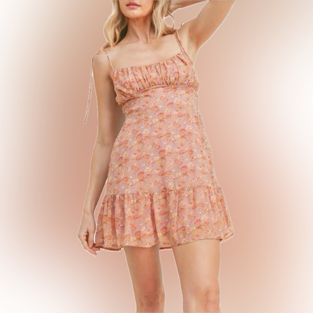 Lush Tie Shoulder Floral Print Mini Dress Babydoll  Fairy Festival Cottage L